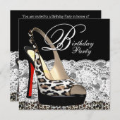 ホワイトレースレッドヒョウバースデーパーティ招待状 招待状 (正面/裏面)