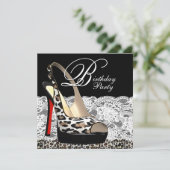 ホワイトレースレッドヒョウバースデーパーティ招待状 招待状 (スタンド正面)