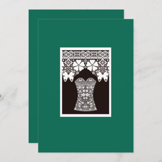 ホワイトレースロマンチックなコルセットレースのようエレガントブライダルトップ 招待状 (正面/裏面)