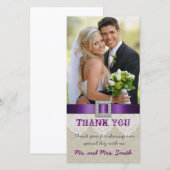 ホワイトレースヴィンテージウェディングありがとう写真紫 サンキューカード (正面/裏面)