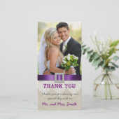 ホワイトレースヴィンテージウェディングありがとう写真紫 サンキューカード (スタンド正面)