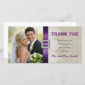 ホワイトレースヴィンテージウェディングありがとう写真紫 サンキューカード (正面/裏面)