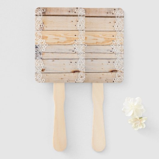 ホワイトレース付き軽い木製パネル ハンドファン (正面&裏面)