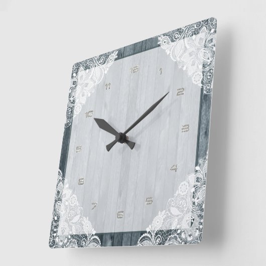 ホワイトレース素朴と風化フェイク木材 スクエア壁時計 (傾斜)