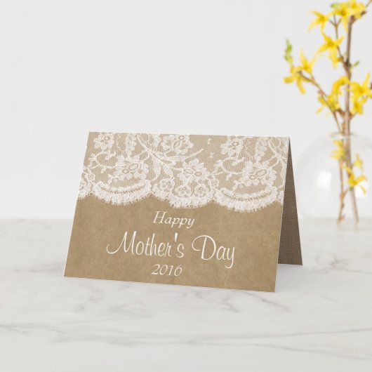 ホワイトレース素朴オンクラフトハッピーマザーズデイ カード (黄色い花)