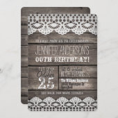 ホワイトレース素朴ブラウンウッド大人10代の誕生日 招待状 (正面/裏面)