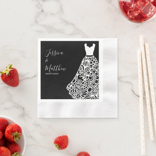 ホワイトレース結婚のドレス 縁ありカクテルナプキン (インサイチュ)