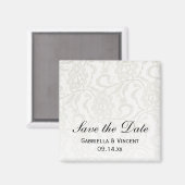 ホワイトレース結婚式の日付を保存 マグネット (正面/裏面)