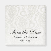 ホワイトレース結婚式の日付を保存 マグネット (正面)