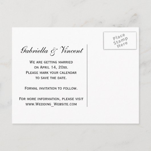 ホワイトレース結婚式の日付を保存 案内ポストカード (裏面)