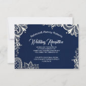 ホワイトレース航海のネイビーブルーウェディングレセプション 招待状 (正面)