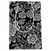 ホワイトレース花模様オンブラック ミディアムペーパーバッグ (正面)