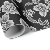 ホワイトレース花模様オンブラック ラッピングペーパー (ロールコーナー)