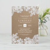 ホワイトレース |クラフト紙ブライダルシャワー招待状 招待状 (スタンド正面)