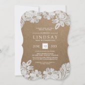 ホワイトレース |クラフト紙ブライダルシャワー招待状 招待状 (正面)