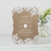 ホワイトレース |クラフト紙ブライダルシャワー招待状 招待状 (スタンド正面)