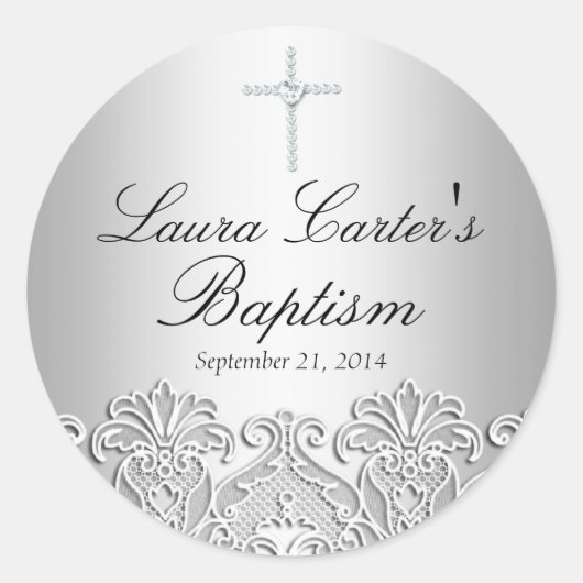 ホワイトレース&クロスバプテスステッカー ラウンドシール (正面)