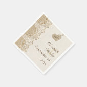 ホワイトレース&ハートのバーラップ素朴な結婚の スタンダードカクテルナプキン (角)