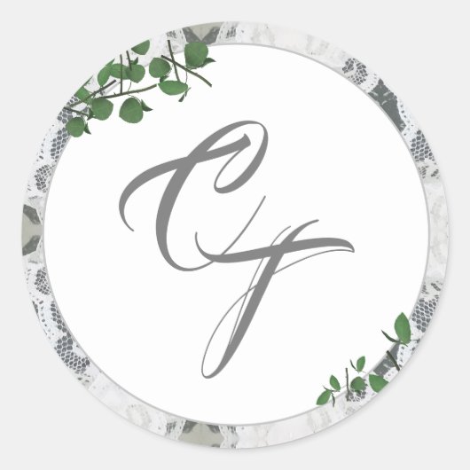 ホワイトレース&バラ葉ステッカー ラウンドシール (正面)