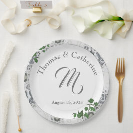 ホワイトレース&バラ葉紙プレート ペーパープレート