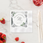 ホワイトレース&バラ葉紙プレート 縁ありカクテルナプキン (インサイチュ)