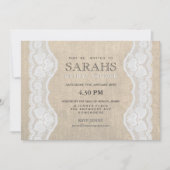 ホワイトレース&バーラップブライダルシャワーパーティー招待状 招待状 (正面)