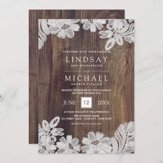 ホワイトレース |バーンウッド結婚ズ 招待状 (正面/裏面)