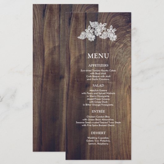 ホワイトレース | バーンワッド 結婚式 メニュー カード (正面/裏面)