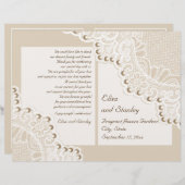 ホワイトレース&パールベージュの折り畳まれた結婚式プログラム (正面/裏面)