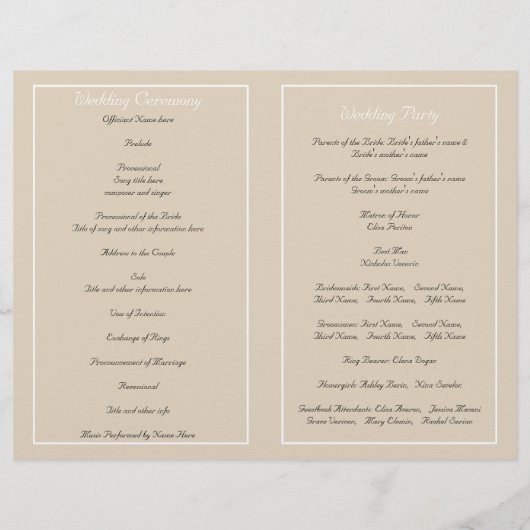 ホワイトレース&パールベージュの折り畳まれた結婚式プログラム (裏面)