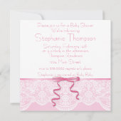 ホワイトレース ピンクサテン 女の子の赤ちゃん歓迎会 招待状 (裏面)