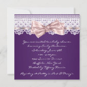 ホワイトレース ピンクリボン ガール パープル ベイビーシャワー 招待状 (裏面)