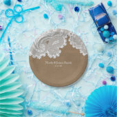 ホワイトレース&ブラウンシック素朴エレガントな結婚式 ペーパープレート (パーティー)