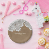 ホワイトレース&ブラウンシック素朴エレガントな結婚式 ペーパープレート (パーティー)