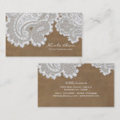 ホワイトレース&ブラウンシック素朴エレガントな結婚式 名刺 (正面/裏面)