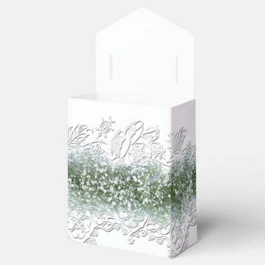 ホワイトレース & ベビーズブレス ウェディング フェイバーボックス (オープン)