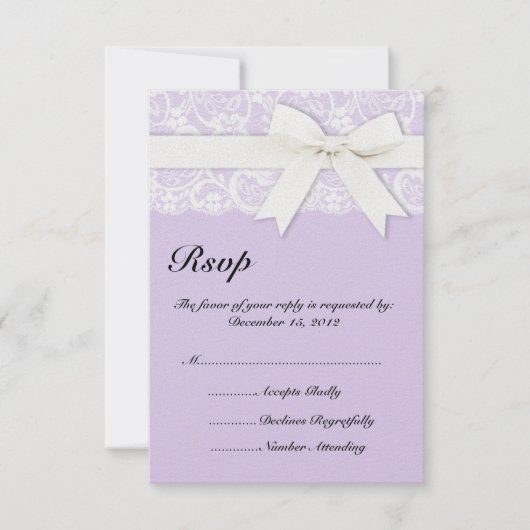 ホワイトレース ライラックパープル 結婚式招待状 出欠カード (正面)
