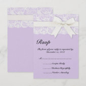 ホワイトレース ライラックパープル 結婚式招待状 出欠カード (正面/裏面)