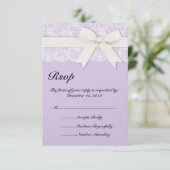 ホワイトレース ライラックパープル 結婚式招待状 出欠カード (スタンド正面)