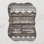 ホワイトレース＆ラスティックブラウンウッド 大人ティーン誕生日 招待状 (正面/裏面)