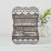 ホワイトレース＆ラスティックブラウンウッド 大人ティーン誕生日 招待状 (スタンド正面)