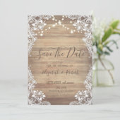 ホワイトレース、木のテクスチャ、ライト日付を保存 セーブザデート (スタンド正面)