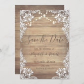 ホワイトレース、木のテクスチャ、ライト日付を保存 セーブザデート (正面/裏面)