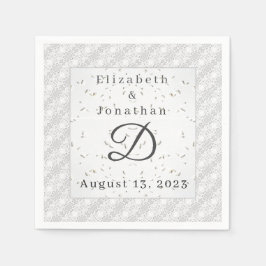 ホワイトレース&結婚ズベルズペーパーナプキン スタンダードカクテルナプキン