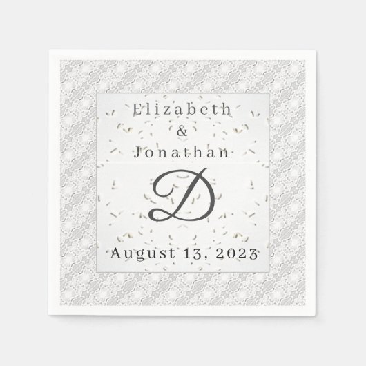 ホワイトレース&結婚ズベルズペーパーナプキン スタンダードカクテルナプキン (正面)