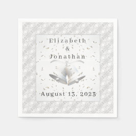 ホワイトレース&結婚ズベルズペーパーナプキン スタンダードカクテルナプキン