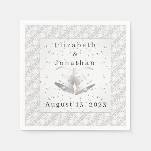 ホワイトレース&結婚ズベルズペーパーナプキン スタンダードカクテルナプキン (正面)