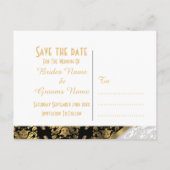 ホワイトレース、黒と金ゴールドのダマスクは日付を保存 案内ポストカード (裏面)