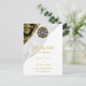 ホワイトレース、黒と金ゴールドのダマスクは日付を保存 案内ポストカード (スタンド正面)