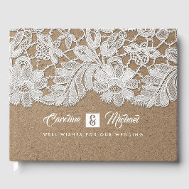 ホワイトレース | Kraft紙結婚ズゲストブック ゲストブック